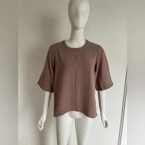 Melissa McCarthy Seven7 Brown Nude top Blouse Short sleeve